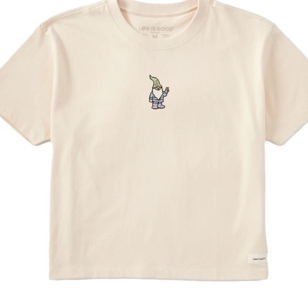 Life is Good Putty White Gnome short sleeve boxy tee. Size large.